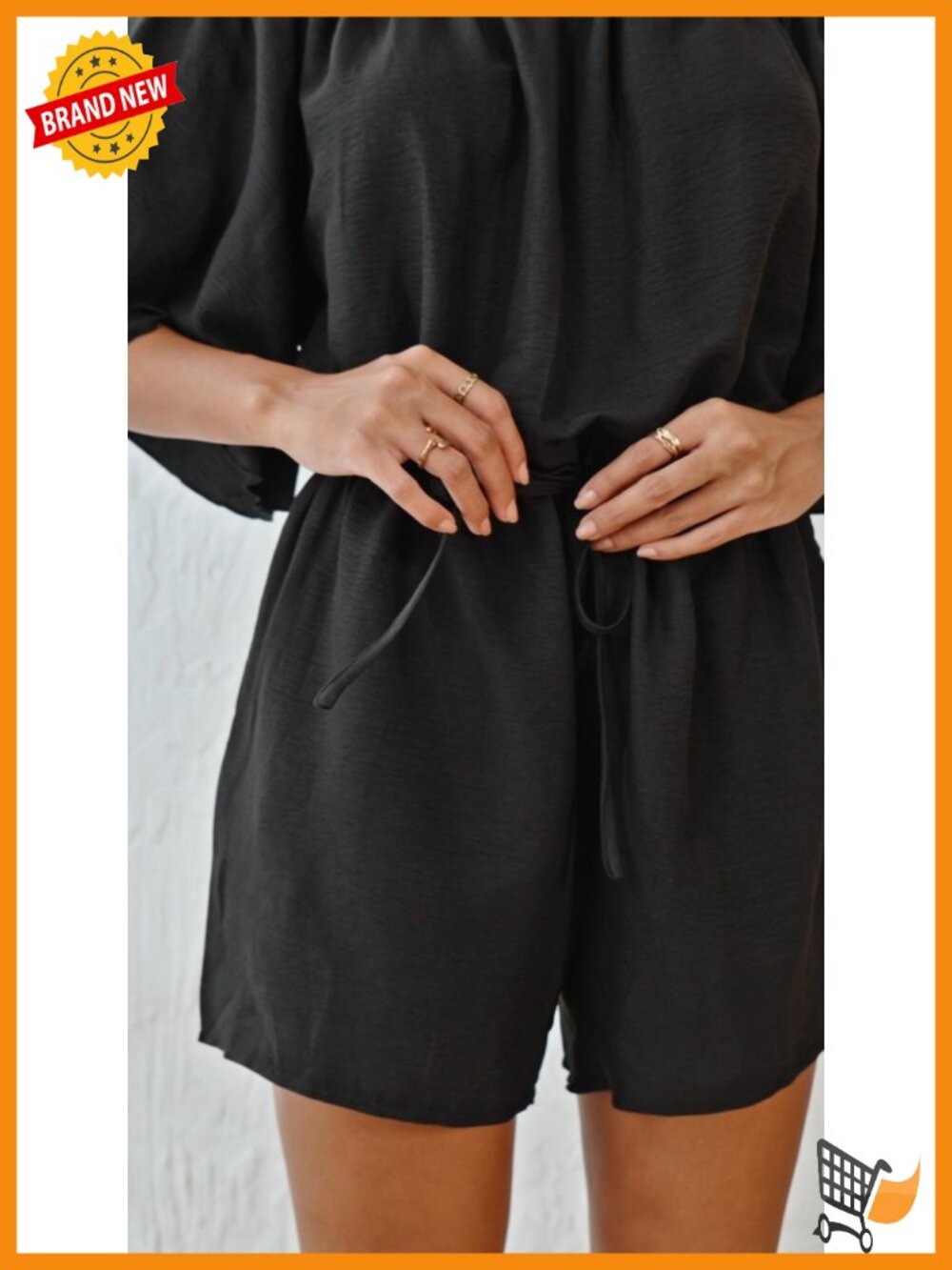 Off Shoulder Romper Flutter Sleeve Boho Short Jumpsuit Drawstring Waist - Picture 4 of 4